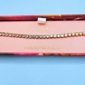 Giuliana New York Crystal Tennis Bracelet Gold Tone Silver Plated Box -3449